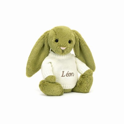 Jellycat Bashful Moss Bunny with Cream Jumper UK | 87402GIDU
